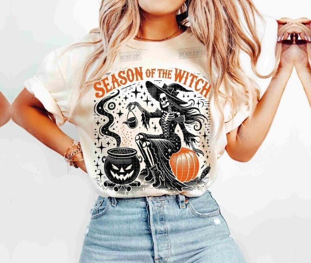 Season Of The Witch PNG Halloween Spooky Funny Skeleton Witchy Vibes Trendyshirt